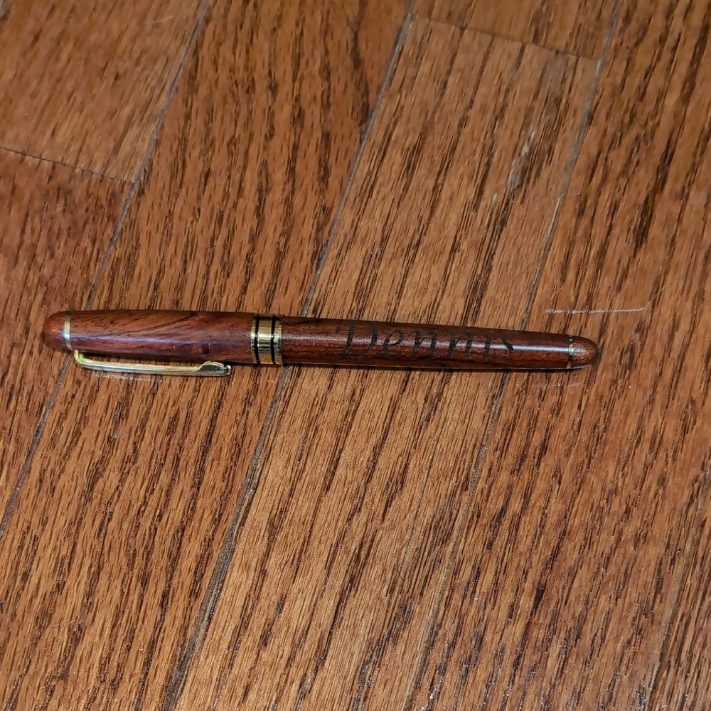 Rosewood Handmade Wooden Ballpoint Pen with Gold Accents Engraved Dennis + Dad
